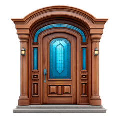 Wooden Door with Stained Glass Arched Frame 3D