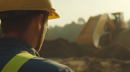 Mining engineer reviewing the environmental impact assessment at a site. Featuring oversight and responsibility