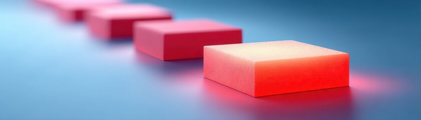 A series of glowing red blocks arranged in a line, creating a striking visual effect against a smooth blue background.