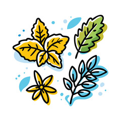 Obraz premium Leaf Doodle Icon Set – Hand Drawn Vector Botanical Elements