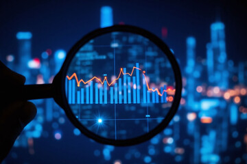 magnifying glass over a computer screen with graphs on it