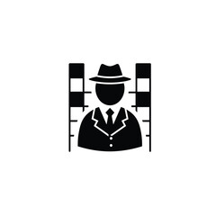 Detective Silhouette Wearing Hat And Suit Isolated On A White Background