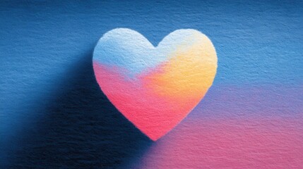 Obraz premium A colorful heart shape blends vibrant hues against a textured blue background, creating a visually striking and emotive design.
