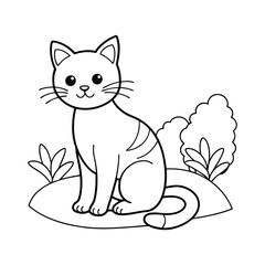 Obraz premium single line vector contour minimalistic illustration of a lonely black cat sitting in the autumn forest on a hill