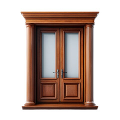 Wooden Double Door with Glass Panels 3D