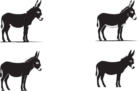 Black donkey animal silhouette farm mammal livestock equine mule burro beast pack animal quadruped sillhute vector