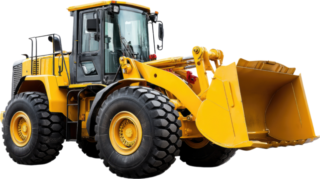 Heavy Equipment on Duty: A robust front-end loader, bathed in yellow, stands poised for action. Capturing the essence of construction, machinery, and industriousness.