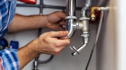 Plumber installing a new faucet in a kitchen sink. Featuring care and expertise