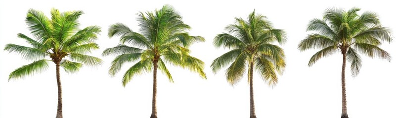 Four Coconut Palm Trees Against White Background
