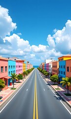 Fototapeta premium A street with many colorful buildings on either side of it.