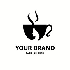 black coffee cup and woman logo illustration