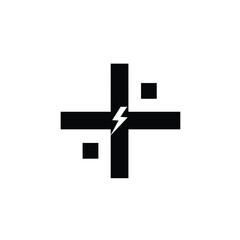 Modern Tech Logo Template With Lightning Bolt In Center Of Plus Sign