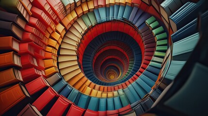 Artistic composition of books forming a staircase concept to knowledge