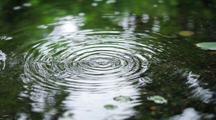 Ripples in a puddle reflecting greenery
