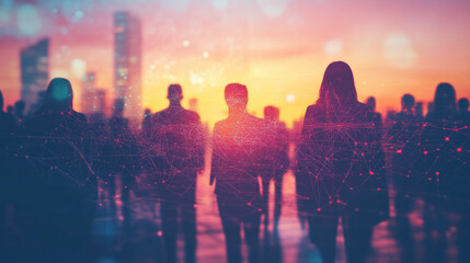 Silhouettes of business people  network