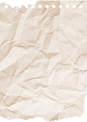 Crumpled torn ripped notepaper sheet texture isolated on transparent background. Crumpled blank paper texture with torn edges