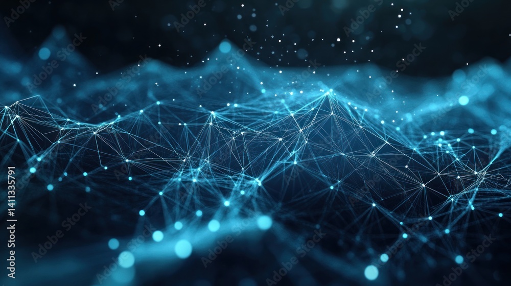 Poster abstract digital connection background showcasing a vibrant network of interconnected glowing nodes 