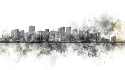 Fototapeta premium Fading city skyline with gray tones, symbolizing the recession's impact on urban economies