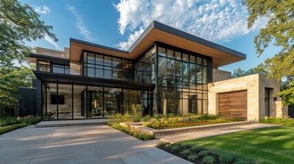 Modern, contemporary residence with expansive glass, neutral tones, and outdoor landscaping