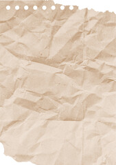 Crumpled torn ripped notepaper sheet texture isolated on transparent background. Crumpled blank paper texture with torn edges