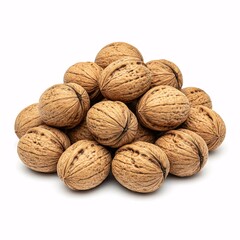 Pile of walnuts isolated on white background front view