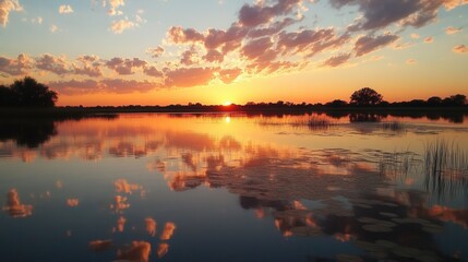 Fototapeta premium Serene sunset over a tranquil lake
