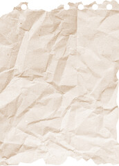 Crumpled torn ripped notepaper sheet texture isolated on transparent background. Crumpled blank paper texture with torn edges
