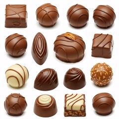 Fototapeta premium Set of chocolate candies on a white background front view