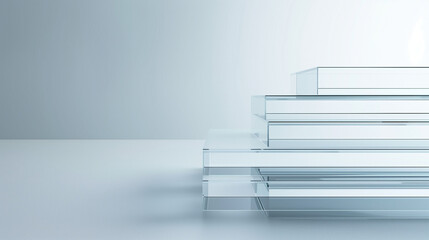 Stack of transparent glass sheets with subtle etched layers symbolizing hierarchical subcategories, minimalist concept for organization and structure visualization.