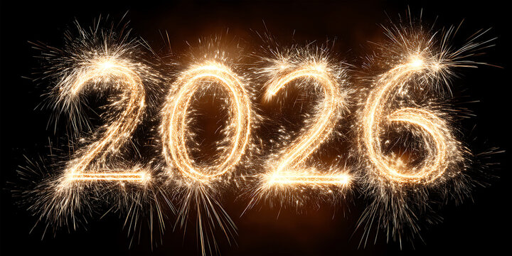 Golden Fireworks in the Shape of 2026 Numbers Wallpaper Background for New Year Celebrations, Firework Promotions, or Holiday Designs