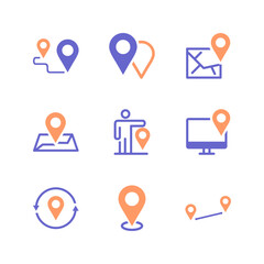 Set of location map and direction icons