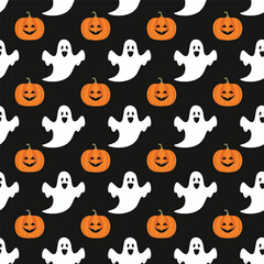 Obraz premium Halloween Pumpkins and Ghosts Pattern Vector