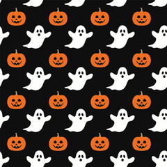 Fototapeta premium Halloween Pattern with Pumpkins and Ghosts illustration