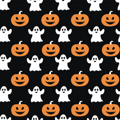 Halloween pattern with pumpkins and ghosts vector