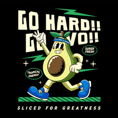Happy Avocado Tropical Summer Vibes Cartoon Character in Retro Vintage Style