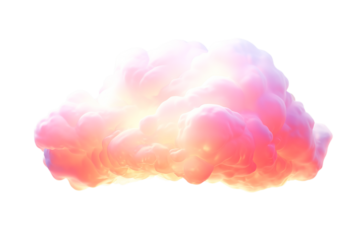 A fluffy cloud with pink and yellow hues floating against a transparent background in a digital rendering png