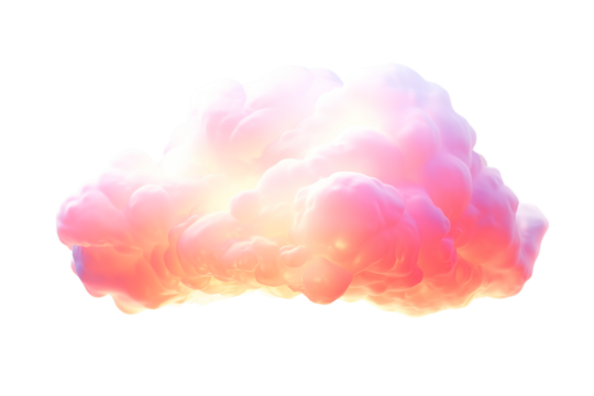 A fluffy cloud with pink and yellow hues floating against a transparent background in a digital rendering png