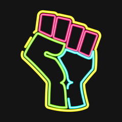 Icon raised hand with clenched. Palestine elements. Icons in neon style. Good for prints, posters, logo, infographics, etc.