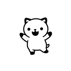 Happy Cartoon Cat Character Design Black And White Minimalist Vector Illustration