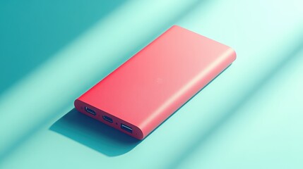 Pink Portable Power Bank on Aqua Background
