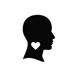 Silhouette Profile Of Human Head With Heart Symbol Represents Love And Emotion