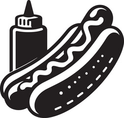 Silhouette vector of a classic hot dog icon with bun and sausage, perfect for fast food, menu design, and culinary-themed projects.
