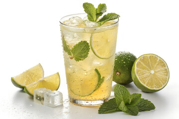 Fototapeta premium Refreshing Lime Mojito with Mint and Ice Cubes.