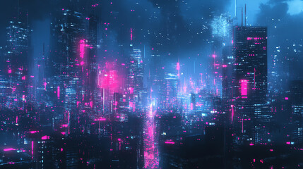 Obraz premium A cyberpunk hacker sits in a neon-lit room, surrounded by holographic screens and floating code. Wearing a VR headset and a leather jacket with glowing circuits, this ultra-detailed scene captures fut