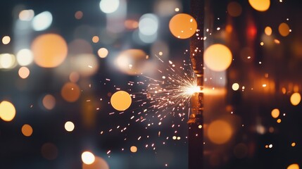 Obraz premium A steel cutter operating a plasma cutting machine on a factory floor. Featuring sparks and accuracy