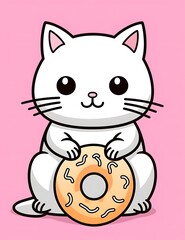 Fototapeta premium Cute kitten eating a doughnut illustration
