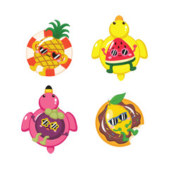 Cute tropical fruit characters on inflatable ring clip art