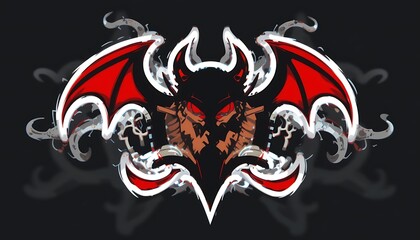 Fiery Red Devil Bat Logo Design with Intricate Details and Glowing White Outline, perfect for gaming or esports team branding