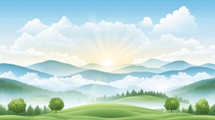 Fototapeta premium Breathtaking mountain landscape, majestic peaks and lush trees in harmony with nature