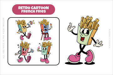 Set of Traditional French Fries Cartoon Illustration with Varied Poses and Expressions